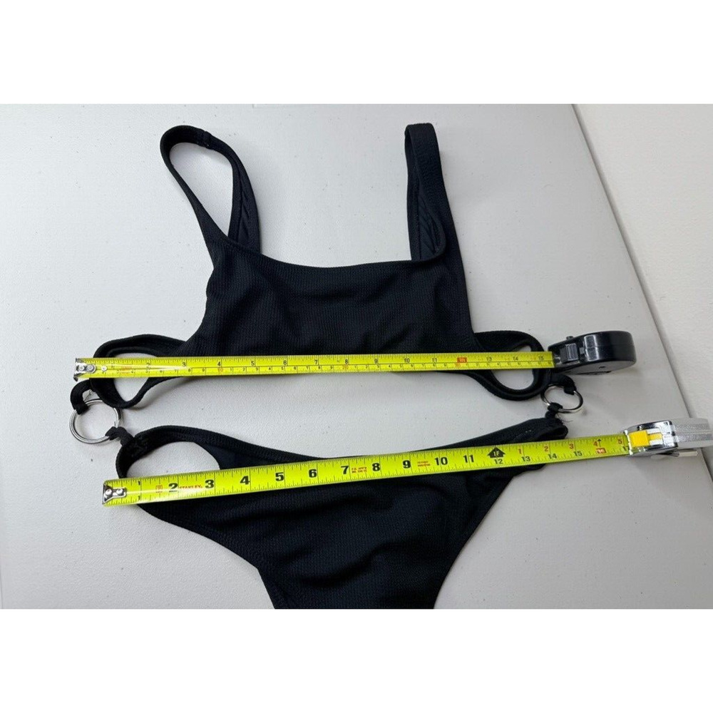 Women's MOTEL Black Two Piece Swim Suit Bikini Bottom Medium Ribbed Hoop Square - Picture 3 of 7